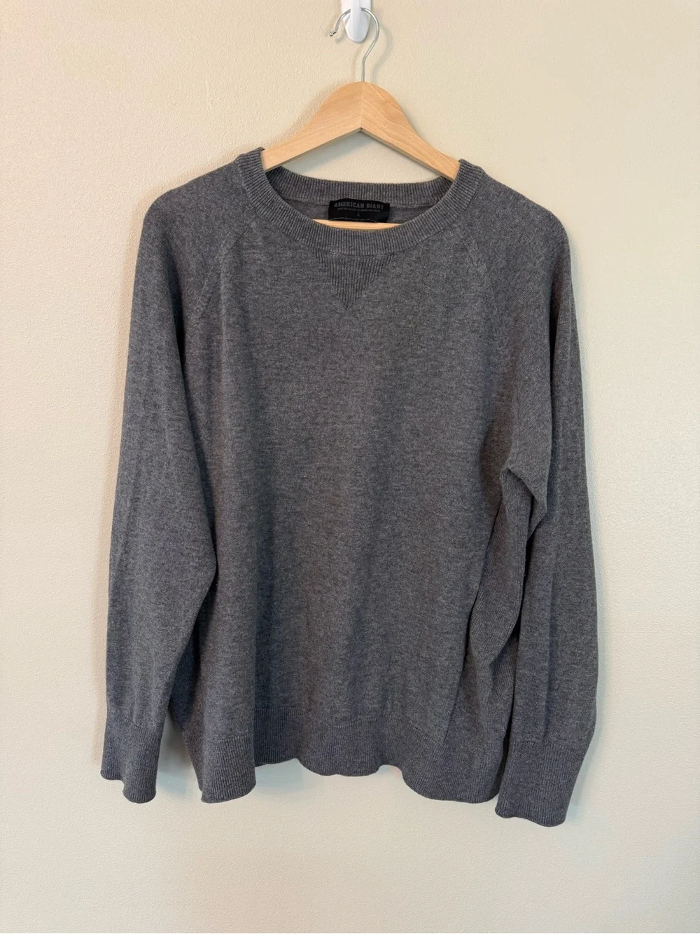 American Giant Merino Wool Cotton Crewneck Sweater Gray Size Large Made in USA